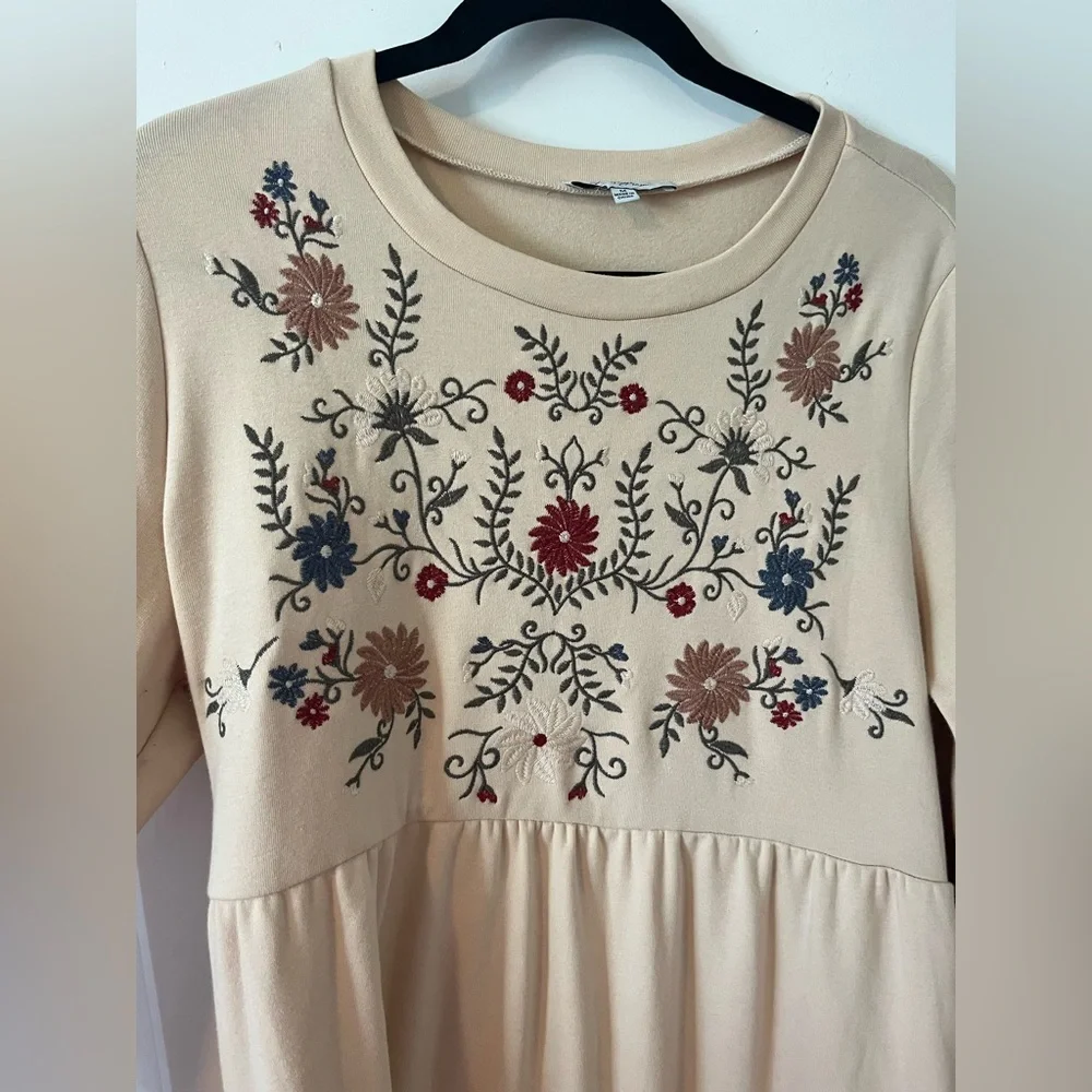 Polagram Cotton Blend Embroidered Sweater Long Sleeve Tiered Dress - Picture 2 of 4